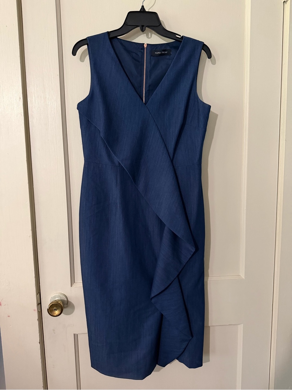 Ivanka Trump Sleeveless Navy Blue Wrap-Front Sheath Dress